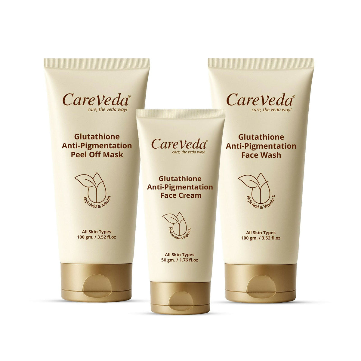 Image 1 of Pack of 1 for the product CareVeda Glutathione Skin Care Set of 3 | Face Cream & Face Wash, Peel off Mask for Bright, Even-Toned Skin | Anti-Pigmentation & Glow Boost | For Men & Women