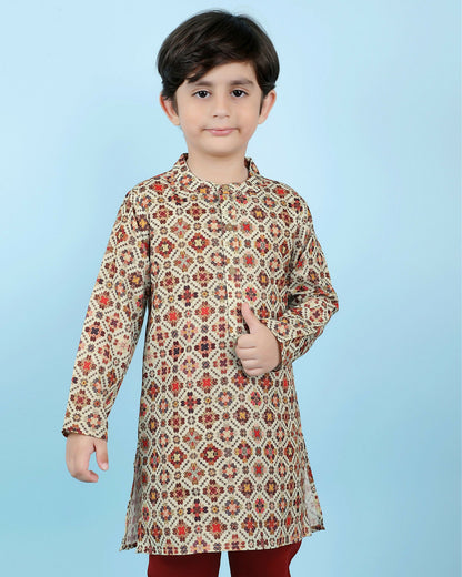 Image 4 of Joban Fashion Kids Island Cotton Full Sleeves Printed Kurta and Pyjama- Maroon