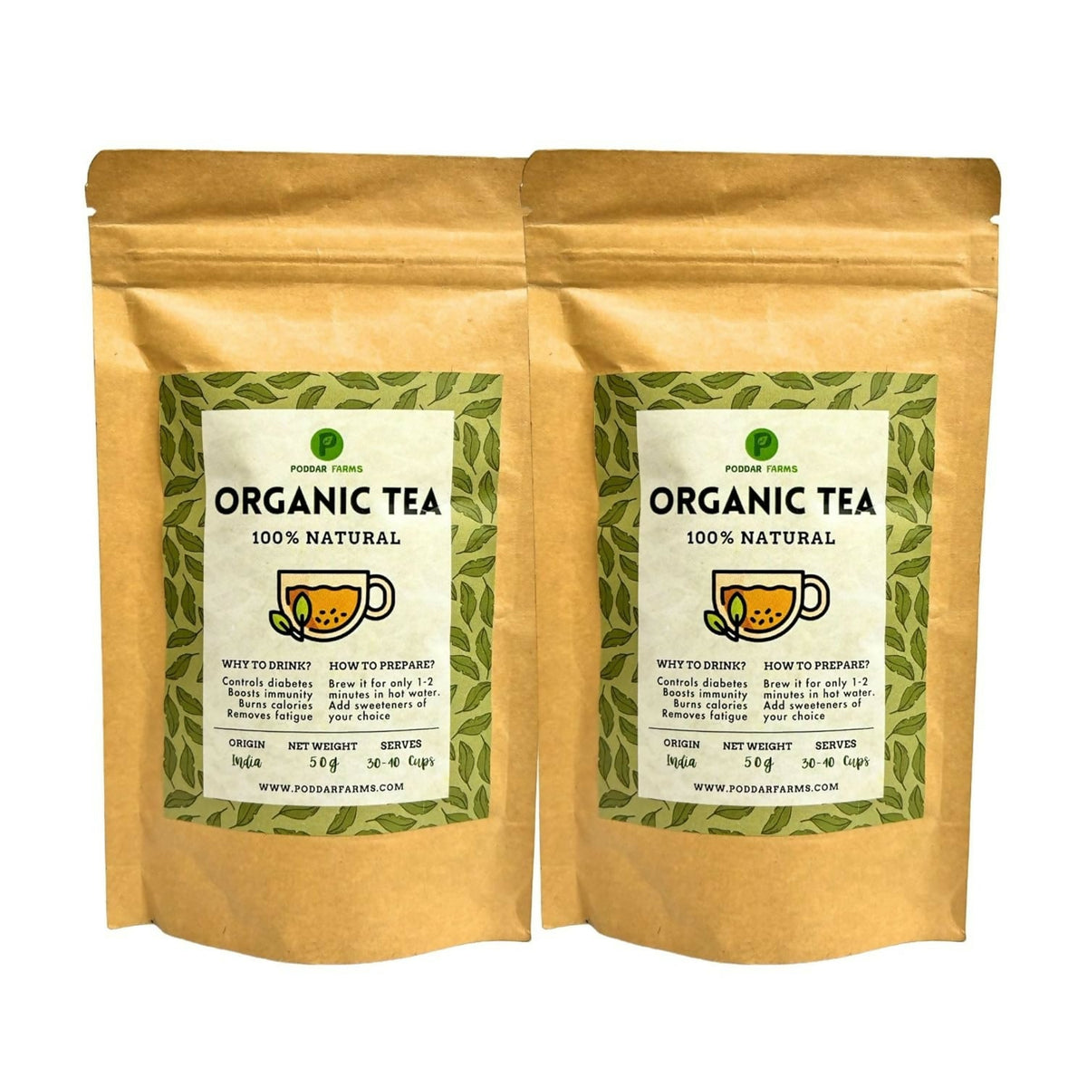 Image 1 of 50  gm / Pack of 2 for the product Poddar Farms Organic Tea Loose Tea Enriched