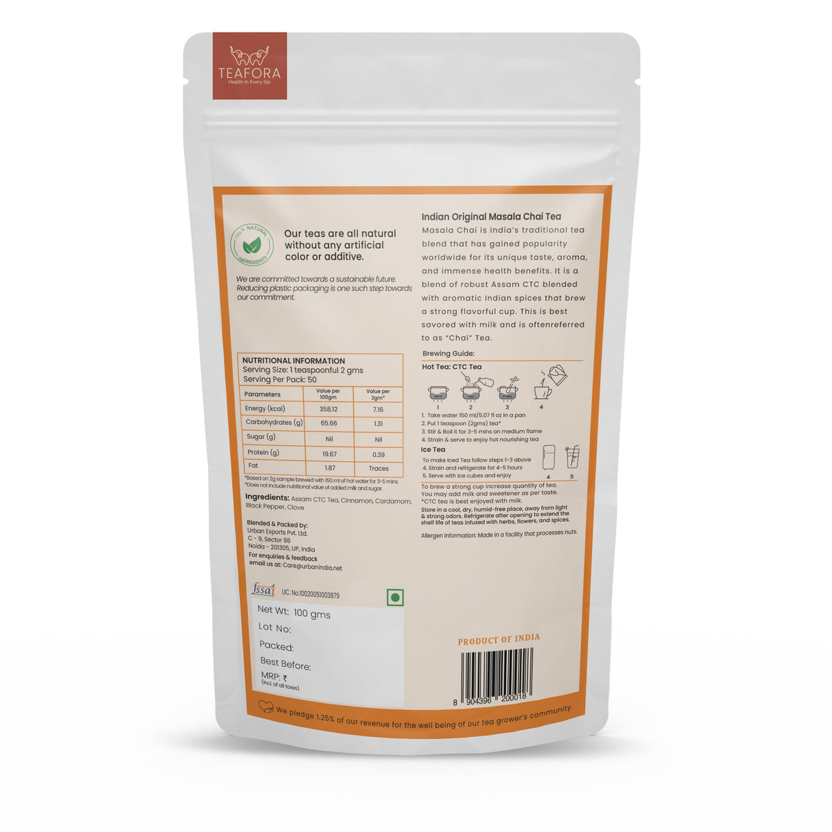 Image 4 of TEAFORA Indian Original Masala Chai Tea | Assam CTC Loose Black Tea | Blended with Cinnamon, Cardamom, Black Pepper & Cloves | 100% NATURAL INGREDIENTS