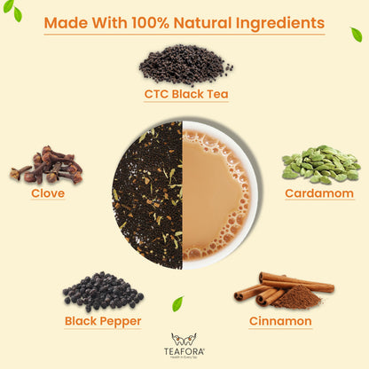 Image 3 of TEAFORA Indian Original Masala Chai Tea | Assam CTC Loose Black Tea | Blended with Cinnamon, Cardamom, Black Pepper & Cloves | 100% NATURAL INGREDIENTS