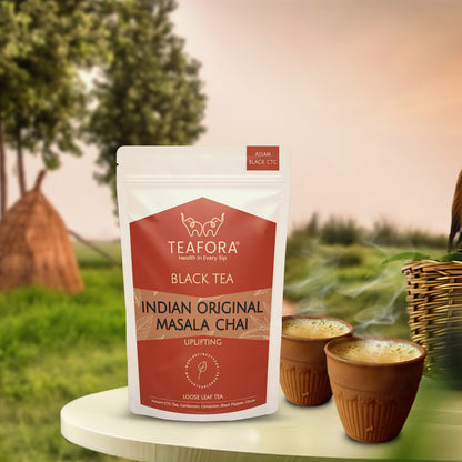 Image 2 of TEAFORA Indian Original Masala Chai Tea | Assam CTC Loose Black Tea | Blended with Cinnamon, Cardamom, Black Pepper & Cloves | 100% NATURAL INGREDIENTS