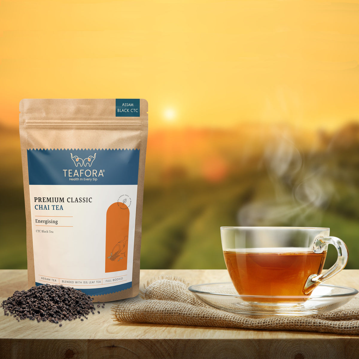 Image 2 of TEAFORA Premium Classic Black Tea | Full Bodied, Strong Assam CTC Tea Blended with 15% Whole Black Tea Leaves| Rejuvenating Everyday Chai Tea