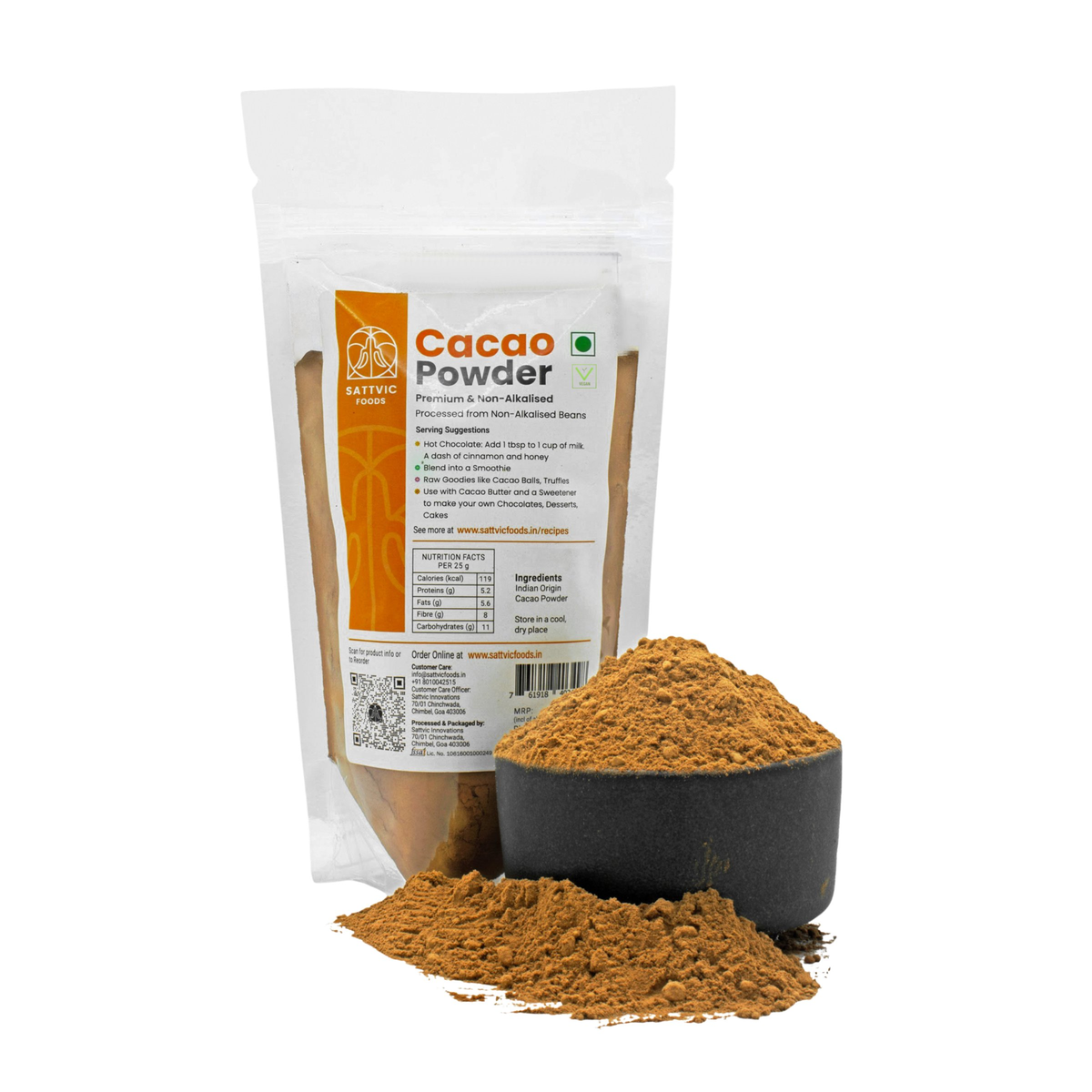 Image 7 of 100 gm for the product Sattvic Foods Cacao Powder | Pure & Non-Alkalised