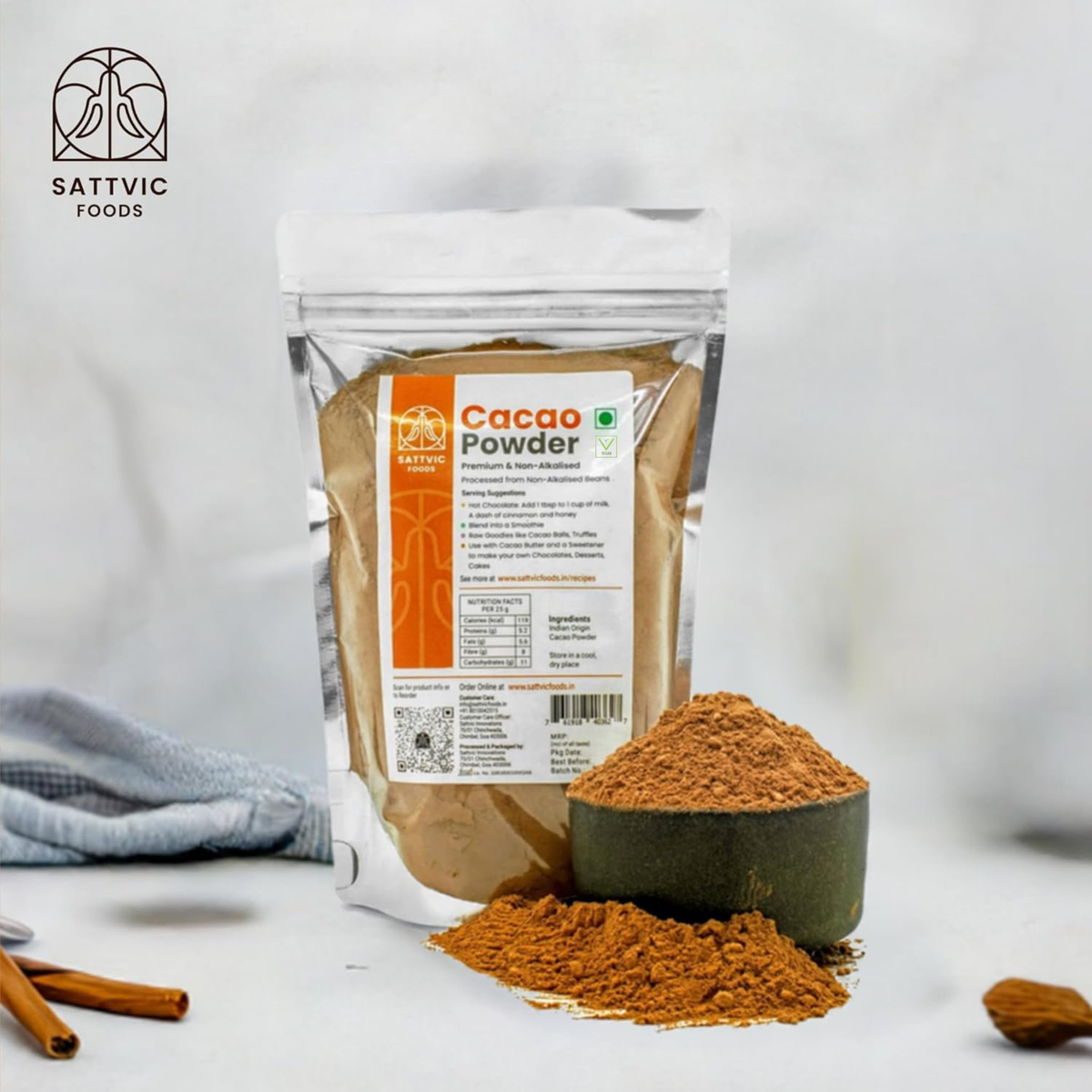 Image 2 of Sattvic Foods Cacao Powder | Pure & Non-Alkalised