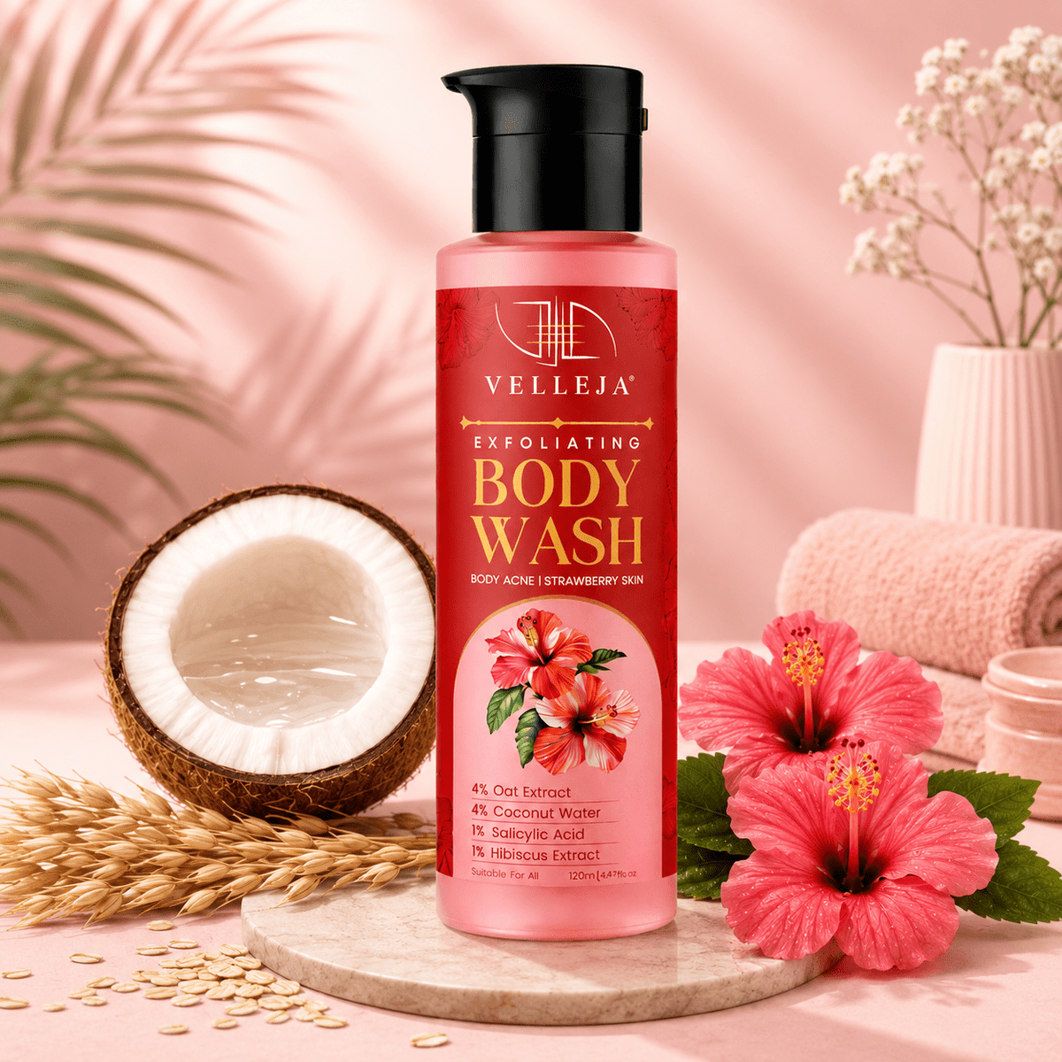 Image 1 of Velleja Exfoliating Body Wash with Salicylic Acid for Body Acne & Rough Bumpy Skin | Reduce Strawberry Legs
