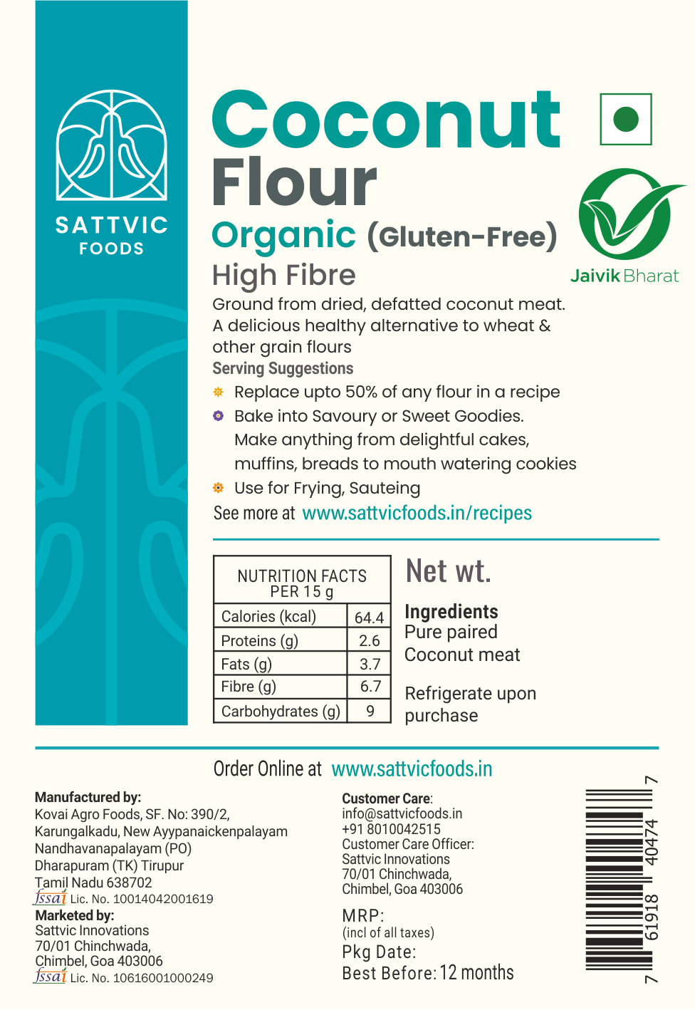 Image 6 of Sattvic Foods Coconut Flour | Defatted | Keto-Friendly