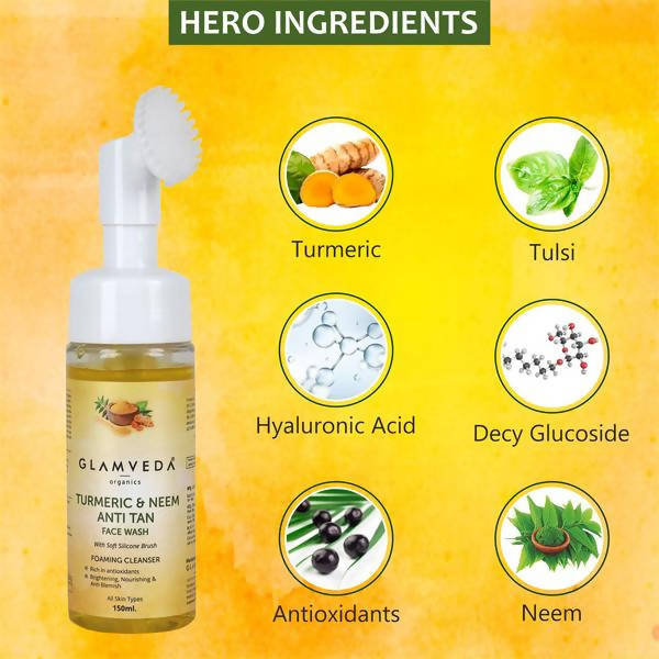 Image 3 of Glamveda Ayurvedic Turmeric & Neem Anti Tan Face Wash With Soft Silicone Brush