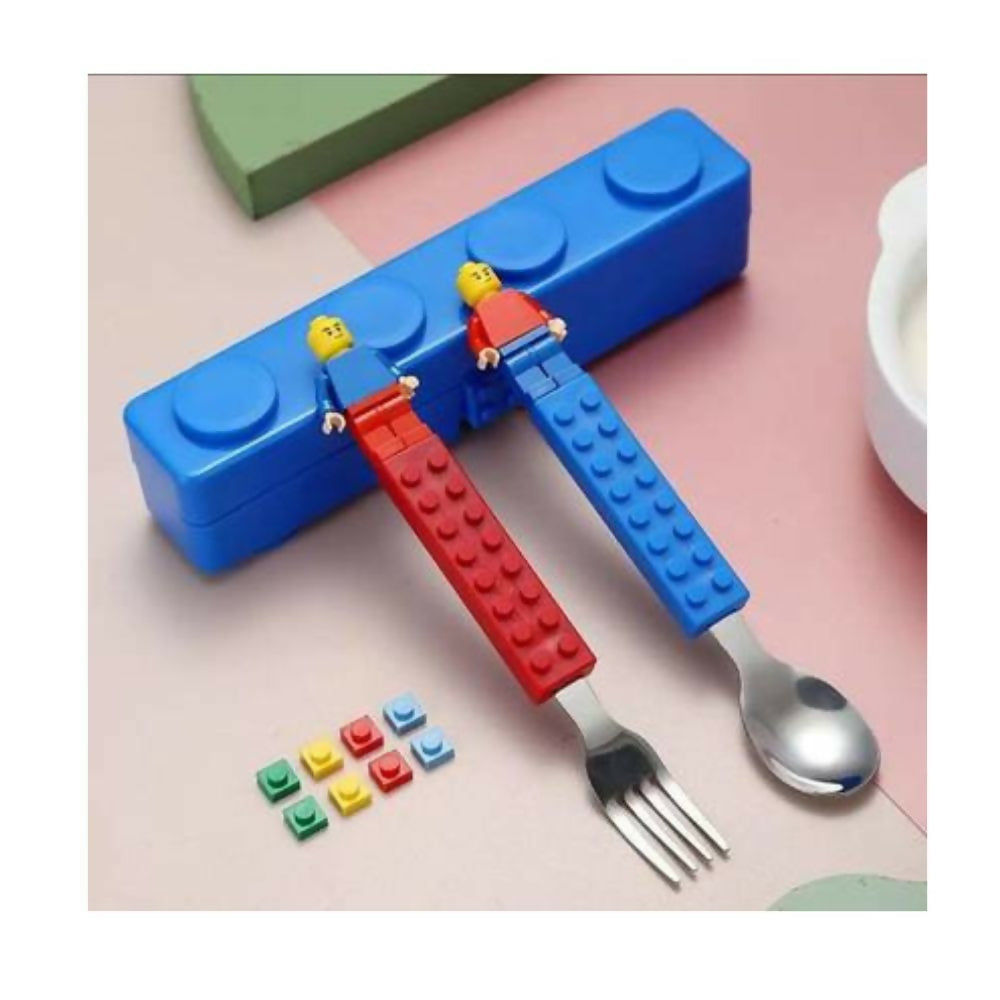 Image 1 of Kelosk Kids Stainless Steel Blocks Cutlery Set, Spoon & Fork Cutlery Set for Kids Stainless Steel Table Spoon