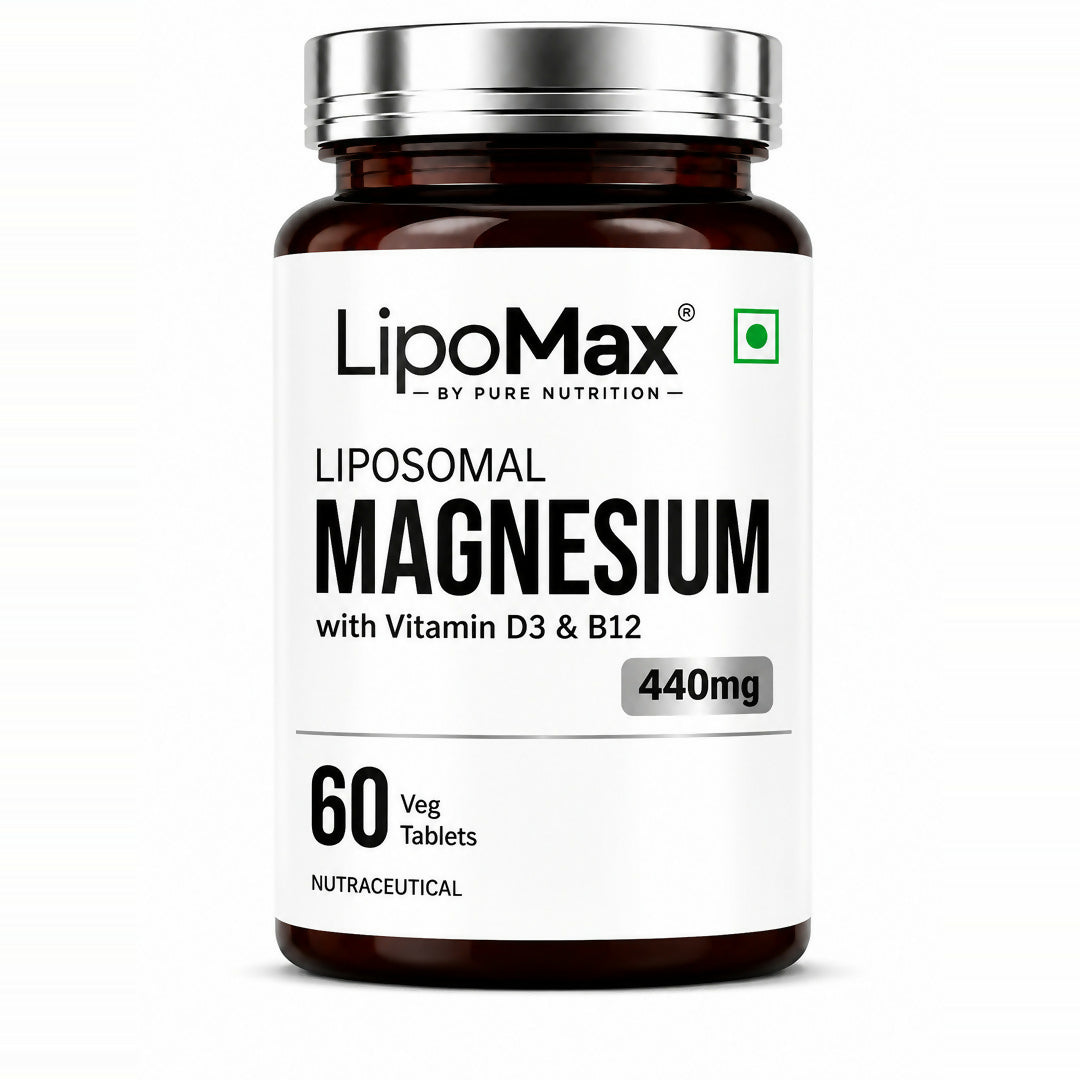 Image 1 of 60 tabs for the product Pure Nutrition LipoMax Liposomal Magnesium Glycinate Supplement 440mg With Vitamin D3 & B12 Veg Tablets