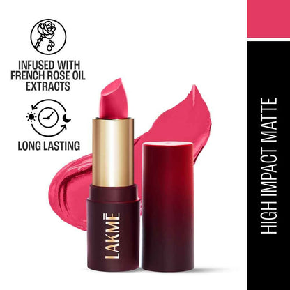 Image 2 of Lakme Forever Matte Lipstick, Made With French Rose Oil Extracts - Pink Prom