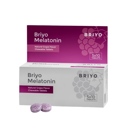 Image 1 of 50 tabs for the product Briyo Melatonin 3mg Chewable Tablet - Natural Grape Flavour