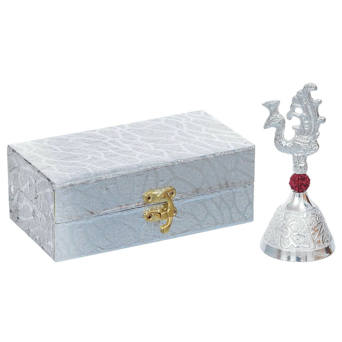 Image 2 of Webelkart Premium HandiCrafted Peacock Silver Plated Pooja Bell
