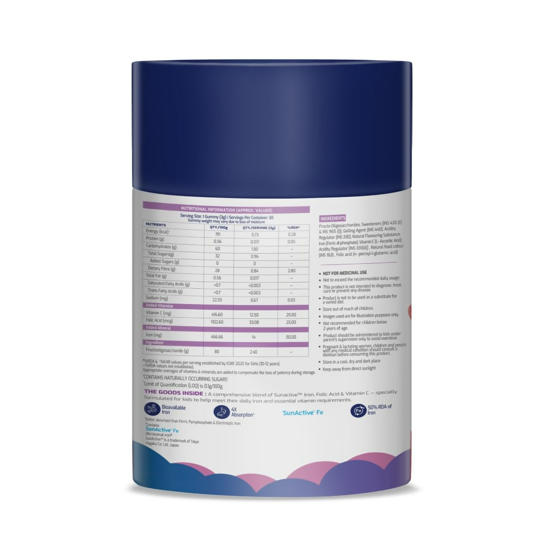 Image 3 of Gritzo Iron Gummies With Folic Acid & Vitamin C (10+y Girls) (Mixed Berry Flavour 30 Gummies)