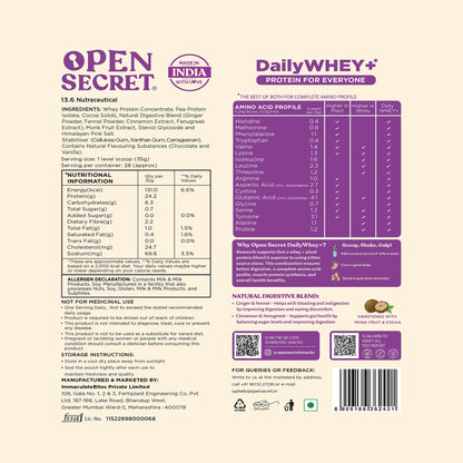 Image 5 of Open Secret DailyWHEY+ | Blend of Whey + Plant Protein | 24g Protein Per Scoop | Chocolate Flavor | 1 kg