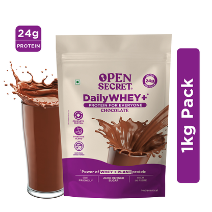 Image 2 of Open Secret DailyWHEY+ | Blend of Whey + Plant Protein | 24g Protein Per Scoop | Chocolate Flavor | 1 kg