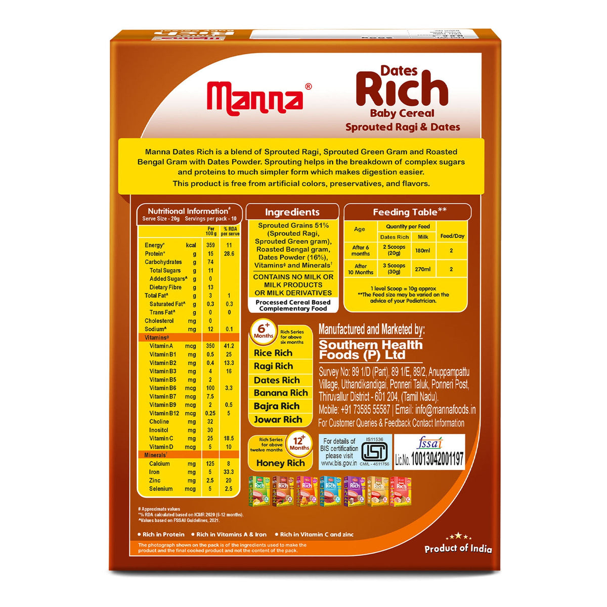 Image 8 of Manna Baby Cereal Sprouted Ragi and Date powder 6 months