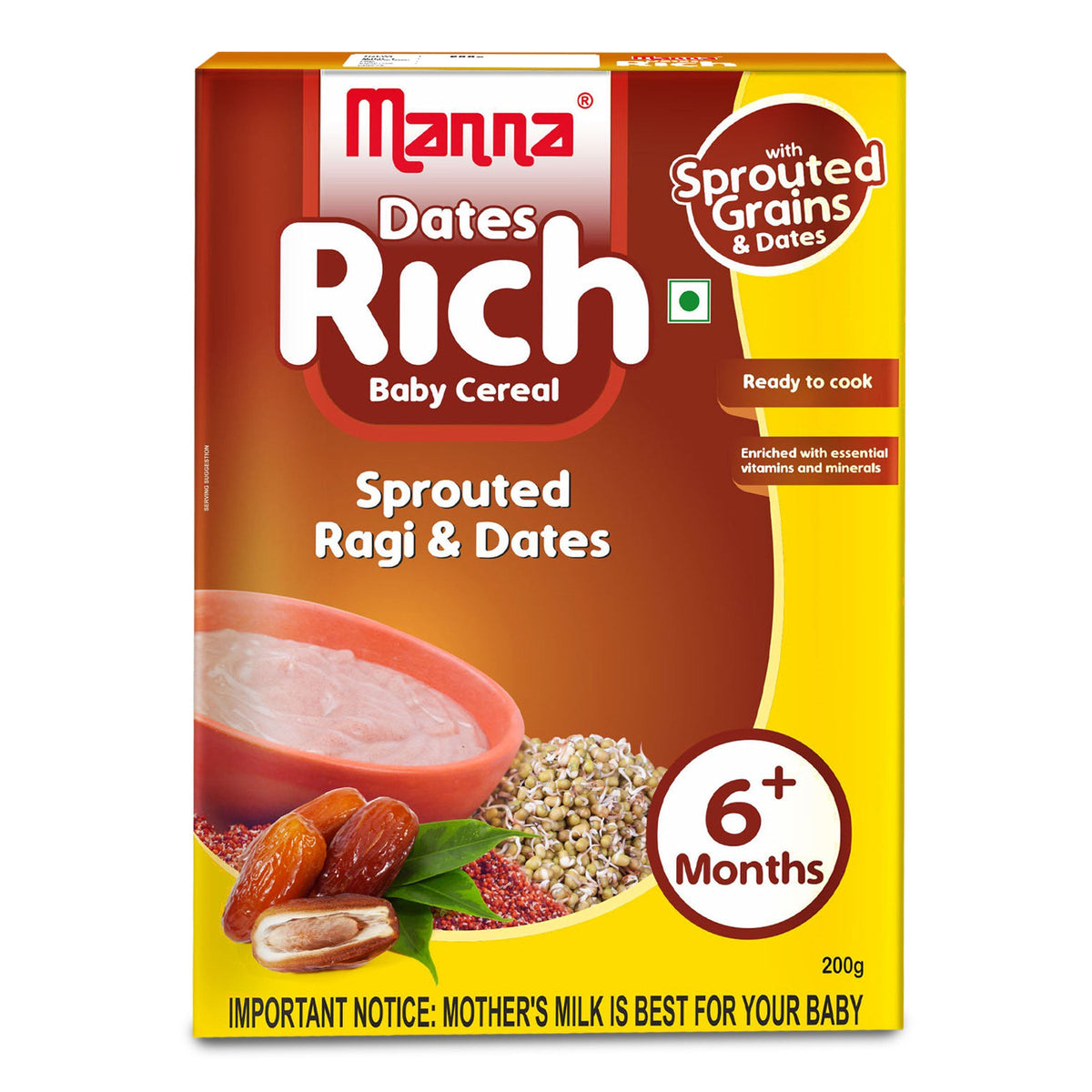Image 1 of Manna Baby Cereal Sprouted Ragi and Date powder 6 months