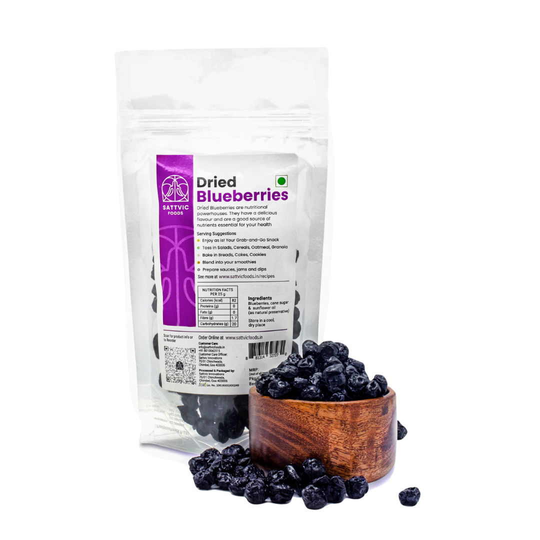 Image 7 of 100 gm for the product Sattvic Foods Dried Blueberries