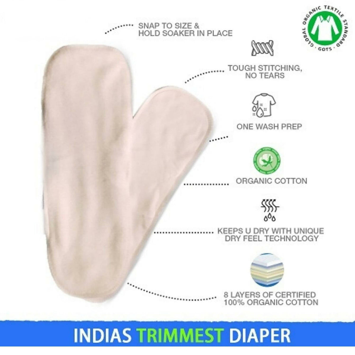 Image 4 of Kindermum Nano Pro Aio Cloth Diaper ( With 2 Organic Inserts And Power Booster)-Random Jungle For Kids
