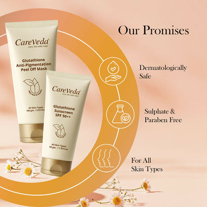 Image 6 of CareVeda Glutathione Skin Care Set of 2 | Peel off Mask & Sunscreen for Bright, Even-Toned Skin | Anti-Pigmentation & Glow Boost | For Men & Women