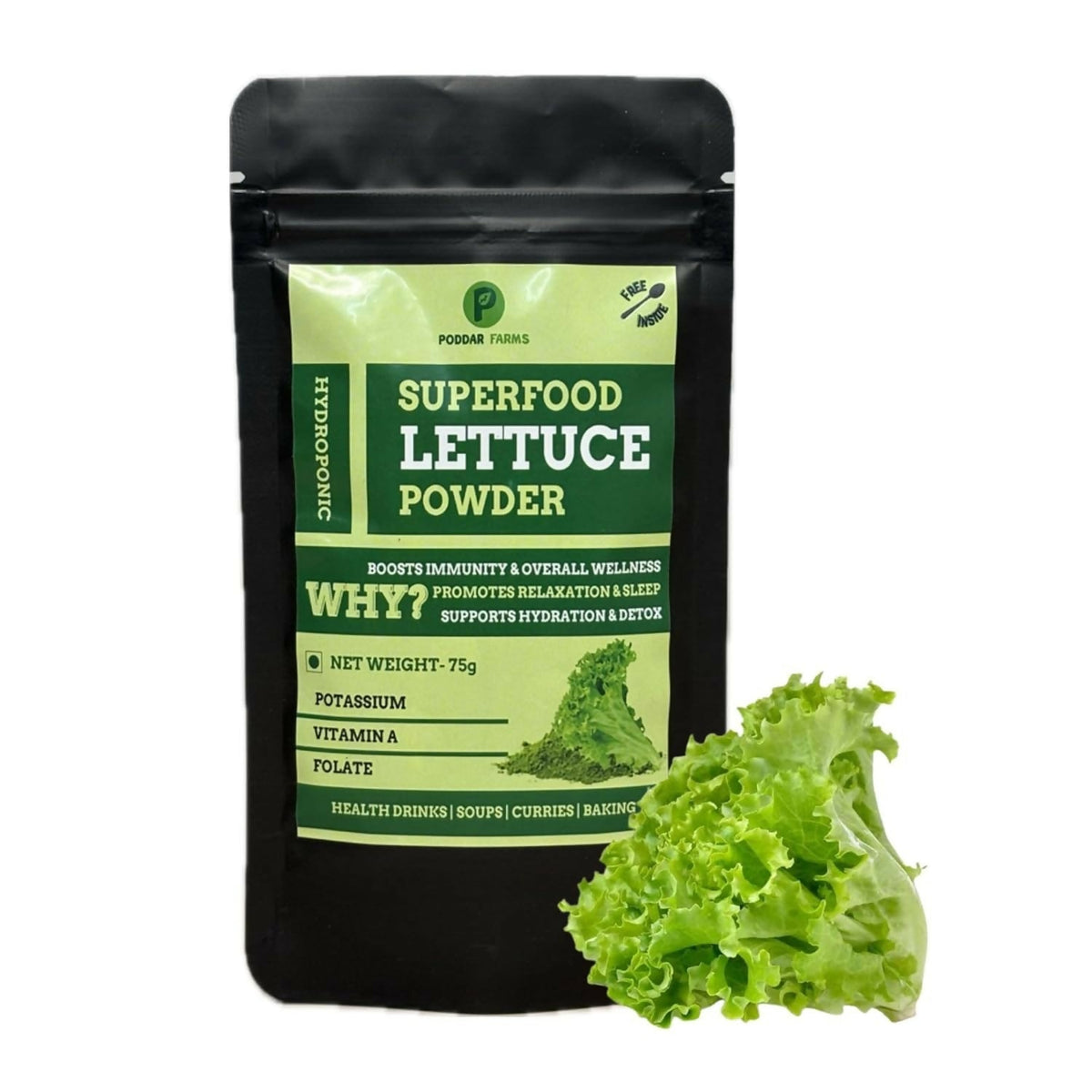 Image 1 of 75 gm for the product Poddar Farms Premium Lettuce Powder