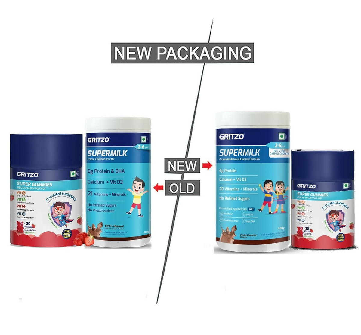 Image 2 of Gritzo SuperMilk Overall Growth (2-6y Boy & Girl) (Double Chocolate) with Super Gummies (Strawberry)