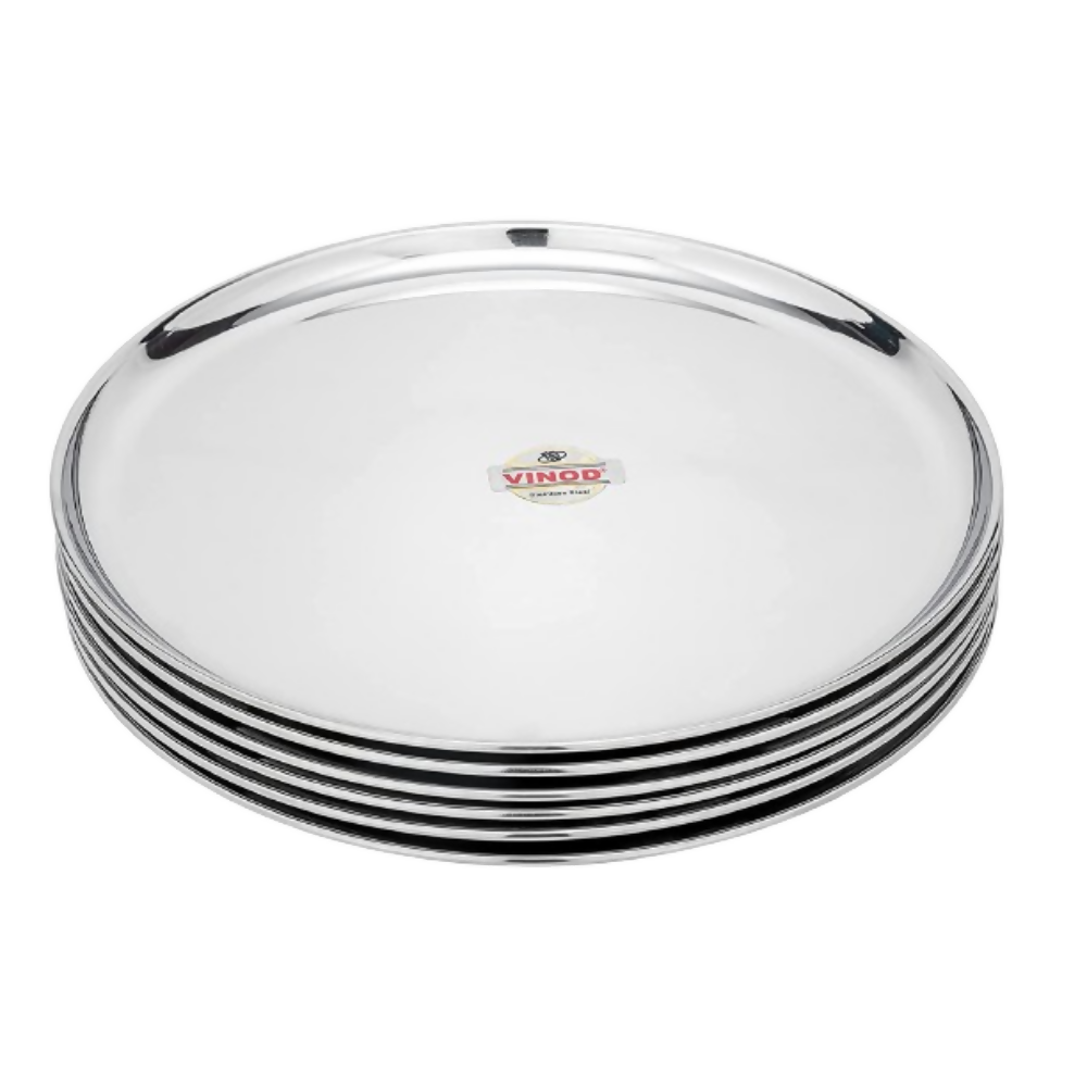 Image 1 of 26 cm for the product Vinod Mirror Finished Bangla Bogi Steel Dinner Plate - Pack of 6