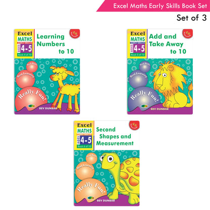 Image 2 of Excel Maths Early Skills Ages 4-5 Year Books for Junior kg| Set of 3| Learn Numbers Add & Take Away, Shapes, Measurement
