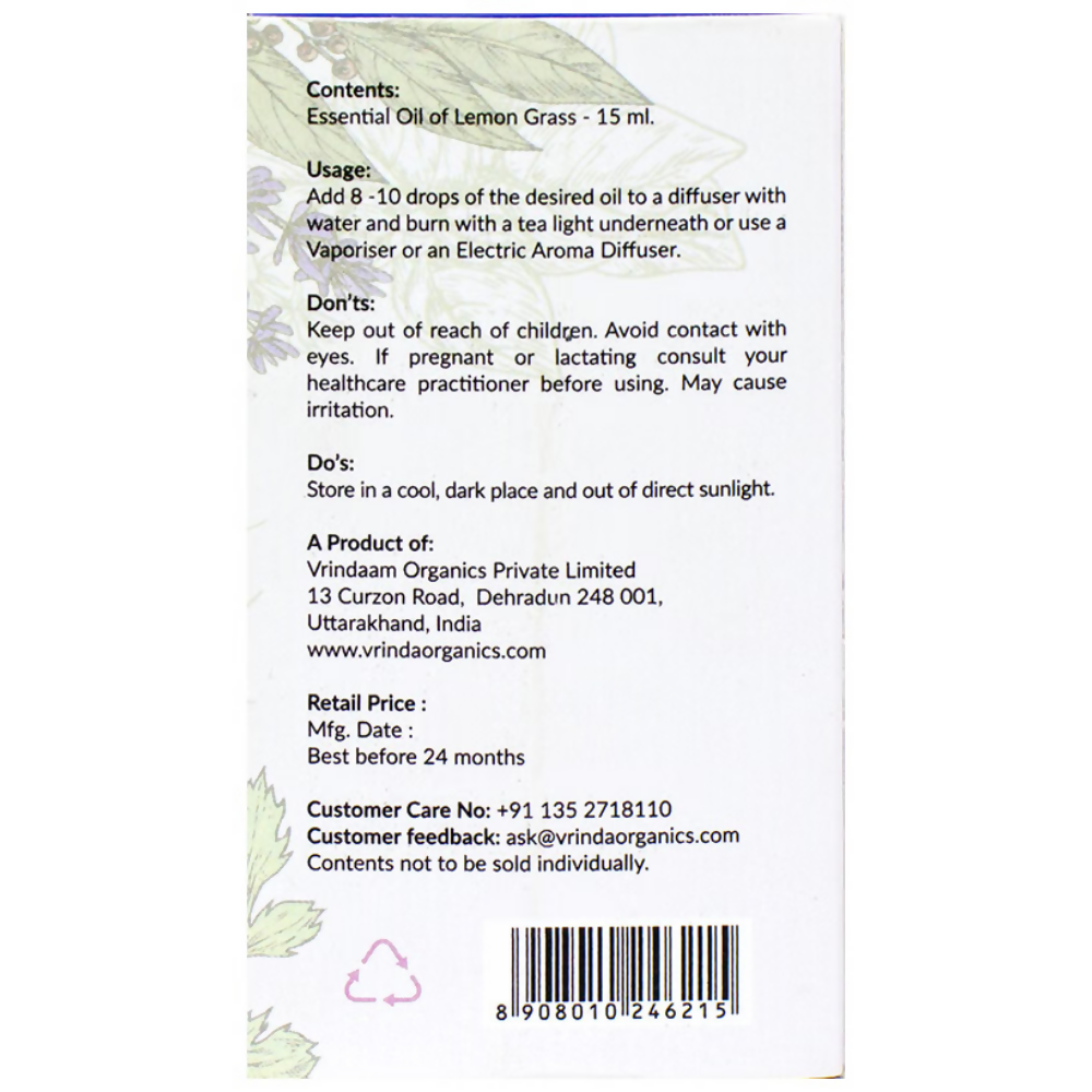 Image 2 of Vrinda Lemon Grass Aromatic & Therapeutic Essential Oil