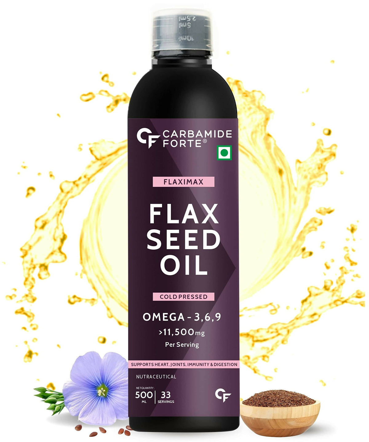 Image 1 of 500 ml for the product Carbamide Forte Flaxseed Omega 3 6 9 Oil for Eating Skin & Hair Growth
