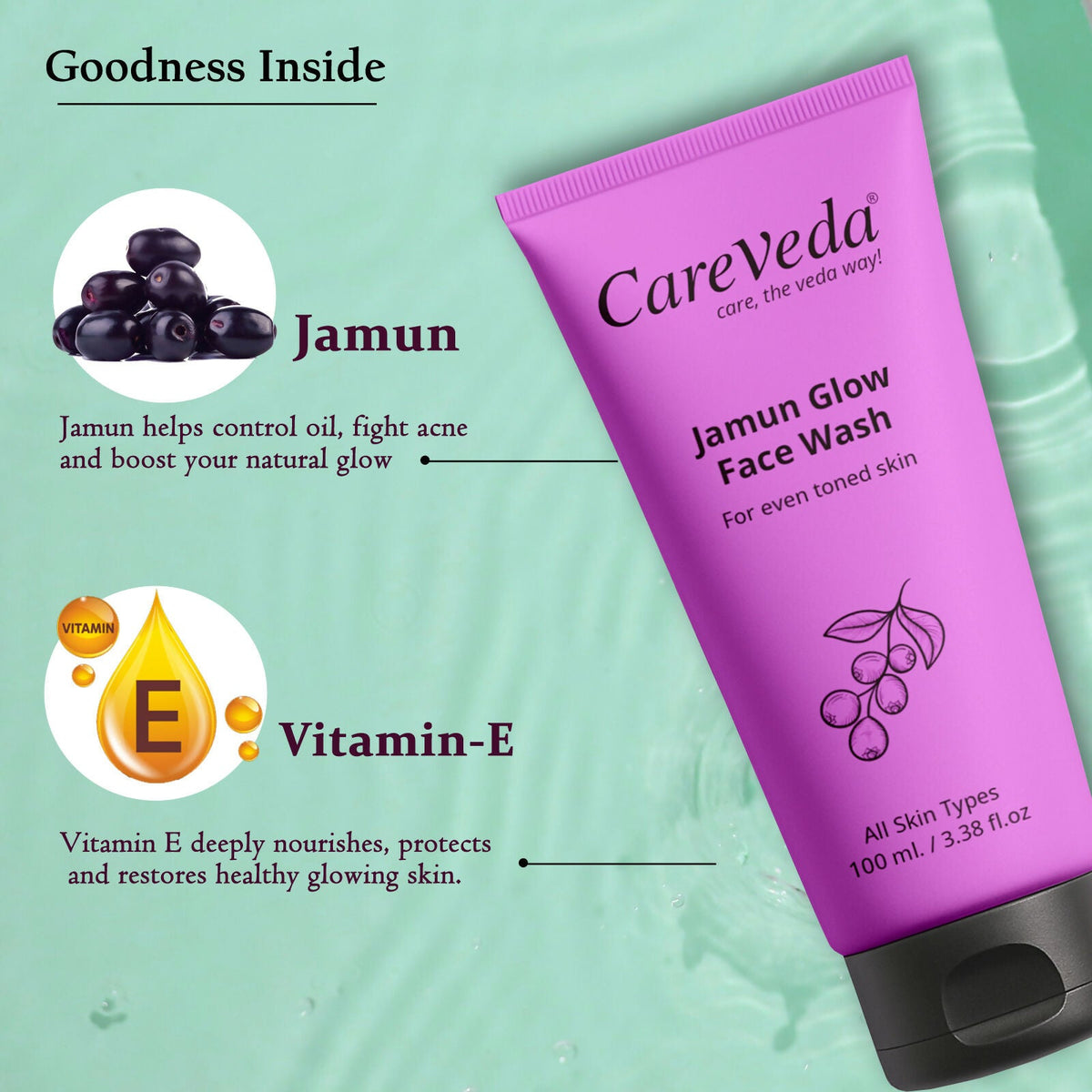 Image 4 of CareVeda Jamun Glow Face Wash For Even Toned Skin Suitable For All Skin Types