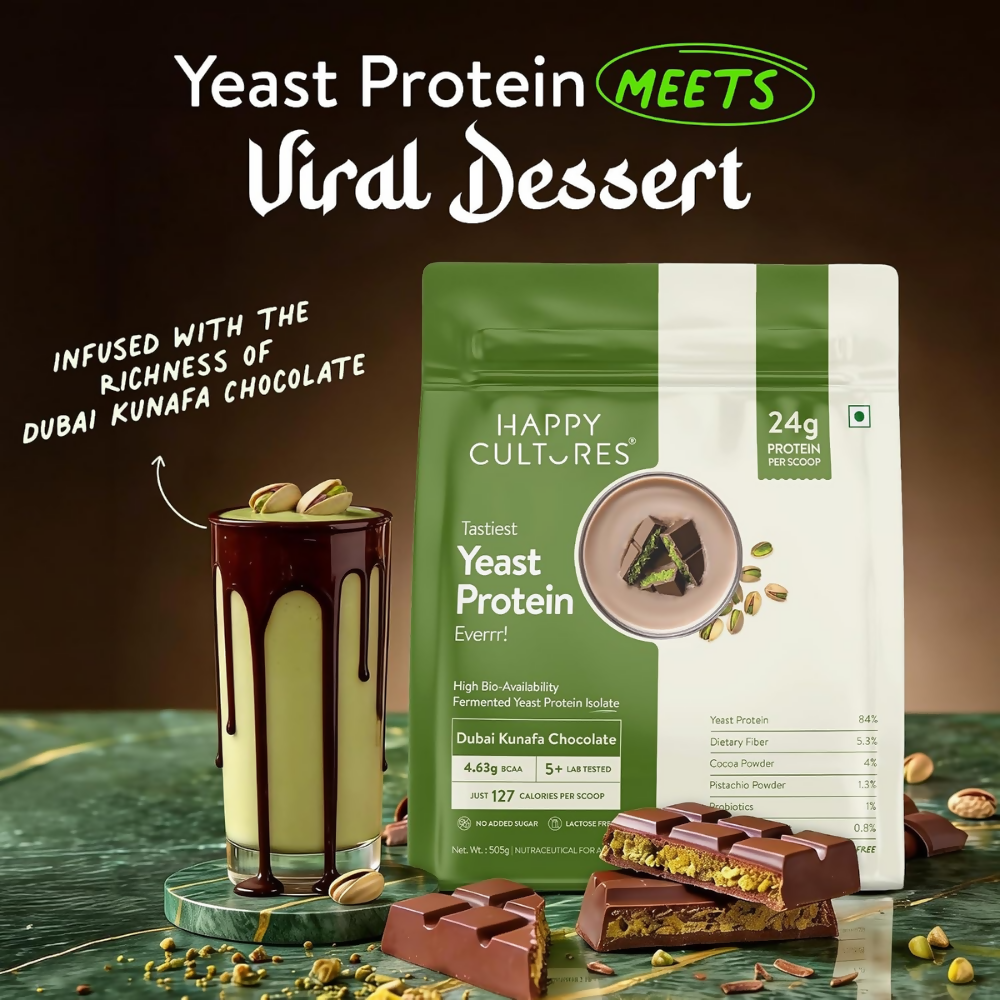 Image 2 of Happy Cultures 24g Protein Dubai Kunafa Chocolate Fermented Yeast Protein Isolate