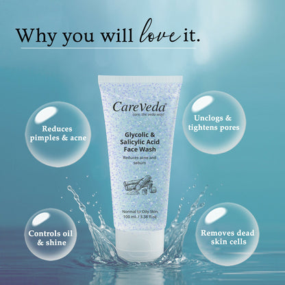 Image 4 of CareVeda Glycolic & 1% Salicylic Acid Face Wash for Acne & Oil Control