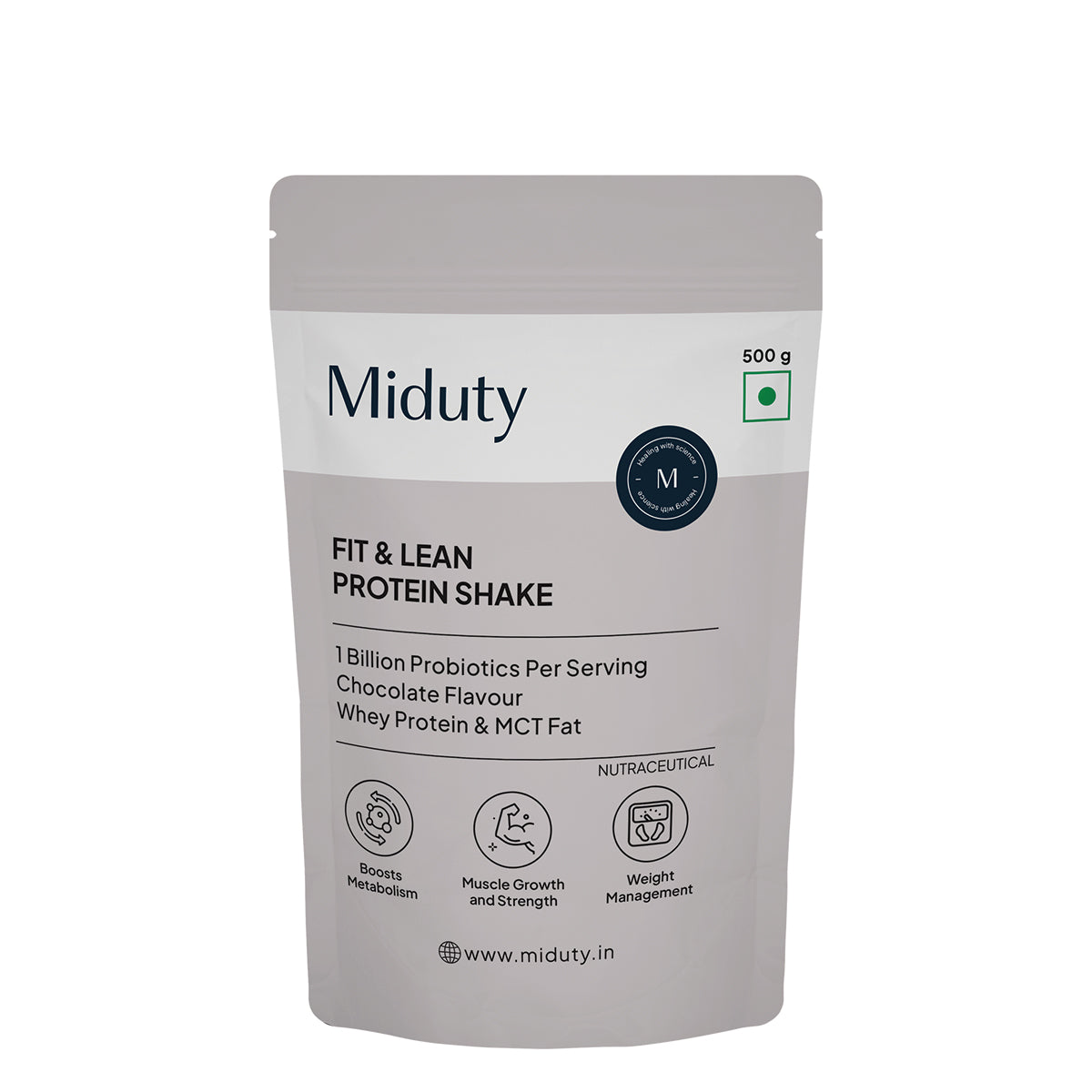 Image 1 of Chocolate / 500 gm / Pack of 1 for the product Miduty by Palak Notes Fit & Lean Protein Shake