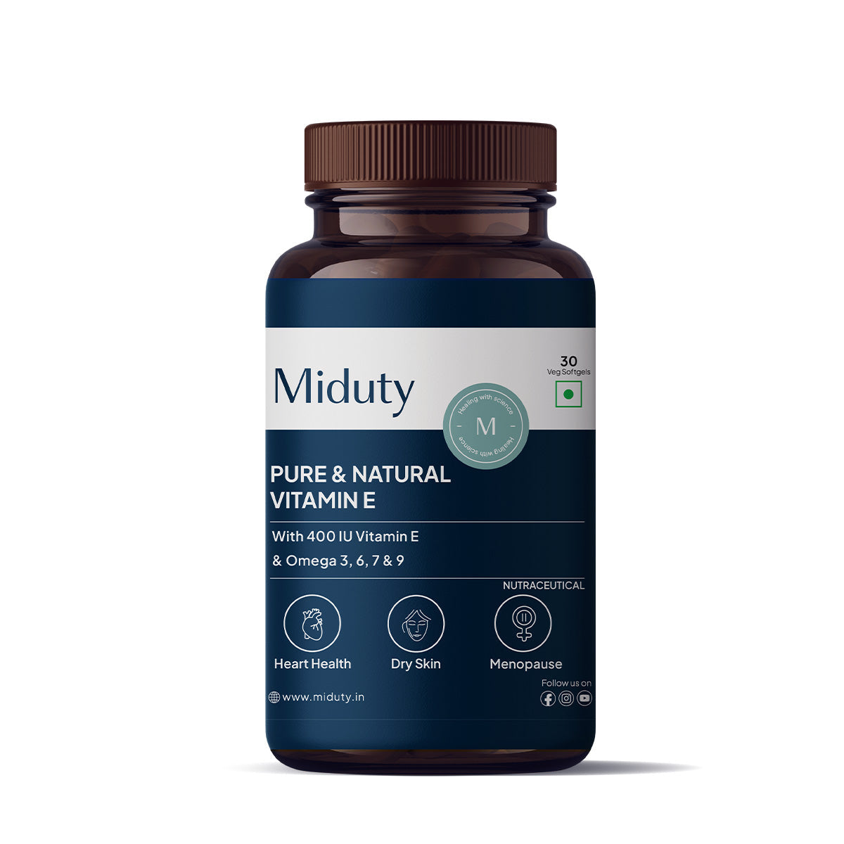 Image 1 of 30 Softgels for the product Miduty by Palak Notes Pure & Natural Vitamin E Sea Buckthorn Berry Softgels