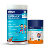 Image 1 of combo for the product Gritzo SuperMilk Overall Growth (2-6y Boy & Girl) (Double Chocolate) with Super Gummies (Natural Orange Flavour)