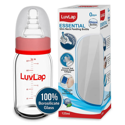 Image 1 of 125 ml for the product LuvLap Essential Slim Neck Glass Feeding Bottle