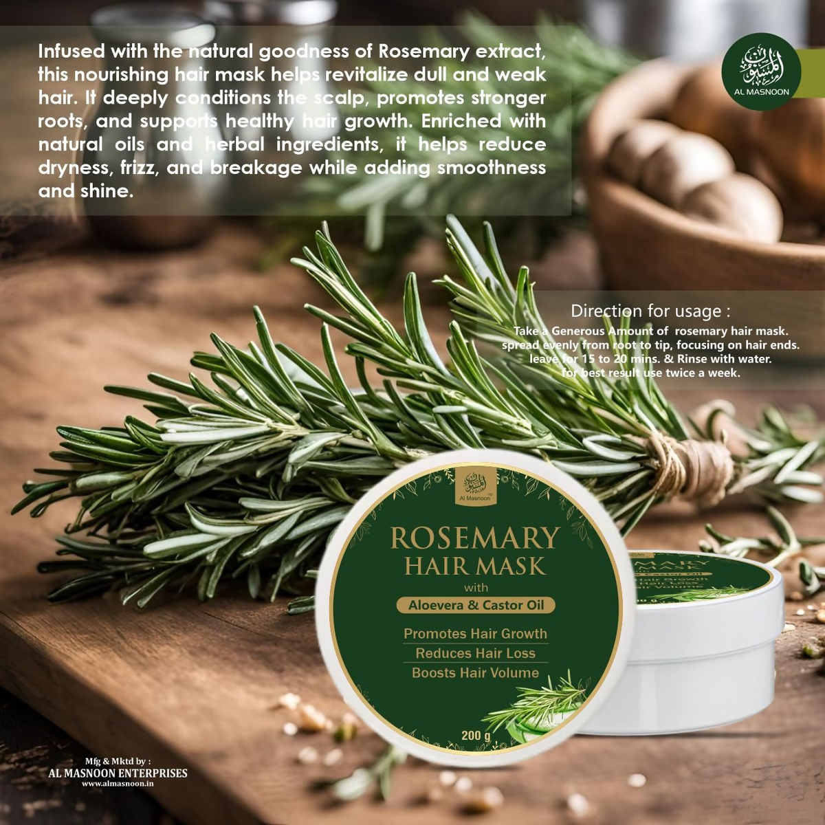 Image 2 of Al Masnoon Rosemary Hair Mask with Aloe Vera & Castor Oil