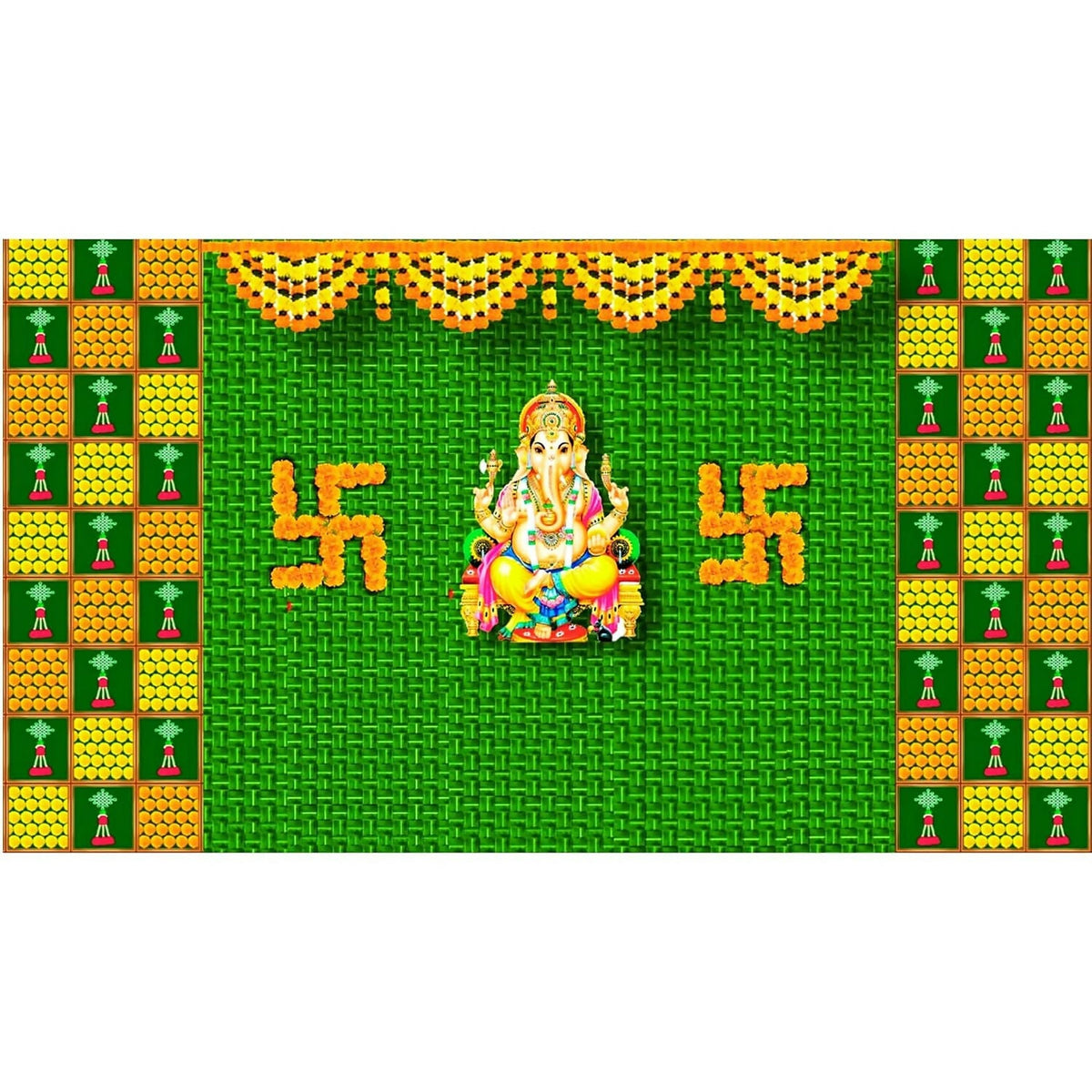 Image 4 of Sri Yagnaa M 28 – Swastik Ganesh Pooja Backdrop Cloth, 8 x 5 Ft