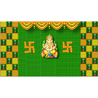 Image 4 of Sri Yagnaa M 28 – Swastik Ganesh Pooja Backdrop Cloth, 8 x 5 Ft