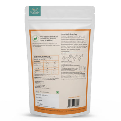 Image 4 of TEAFORA Amla Magic Green Tea | Whole Leaf Tea | Blended with Amla, Hibiscus, Fennel, Cardamom & Cinnamon | 100% NATURAL | Brew Hot or Iced Tea
