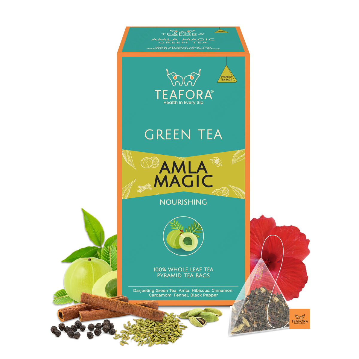 Image 1 of TEAFORA Amla Magic Green Tea | 20 Count Pyramid Tea Bags