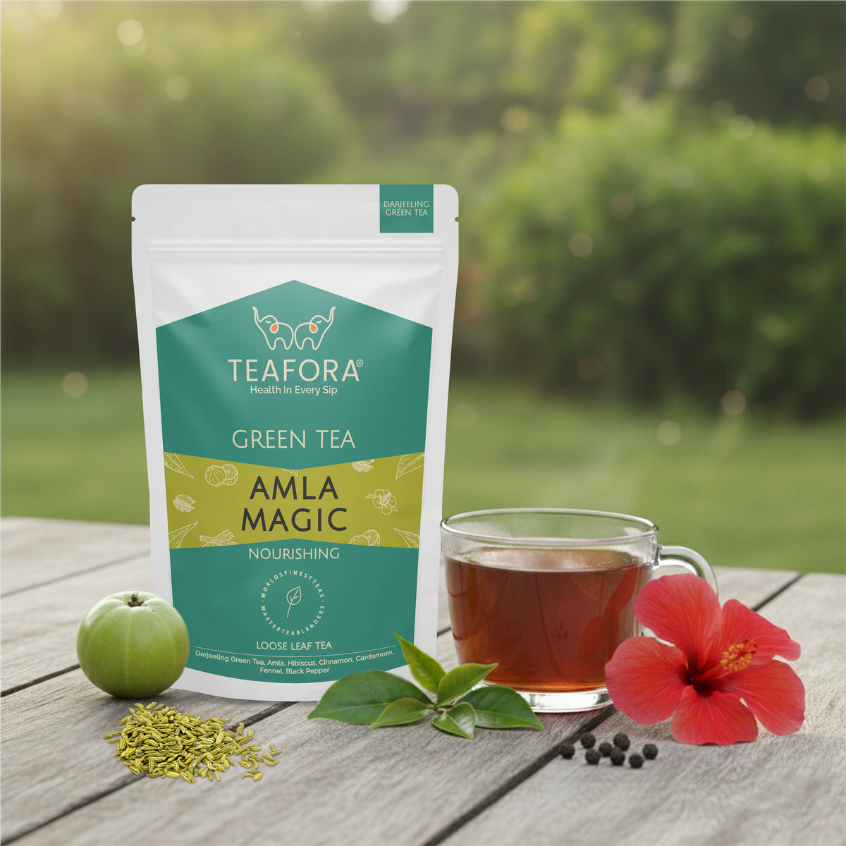 Image 2 of TEAFORA Amla Magic Green Tea | Whole Leaf Tea | Blended with Amla, Hibiscus, Fennel, Cardamom & Cinnamon | 100% NATURAL | Brew Hot or Iced Tea