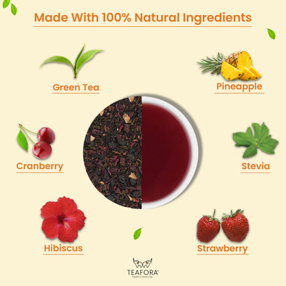 Image 3 of TEAFORA Berry Punch Green Tea | Zingy & Refreshing | Darjeeling Tea Loose | 100% Natural Fresh Berries & Hibiscus Flower | Brew Hot or Iced Tea