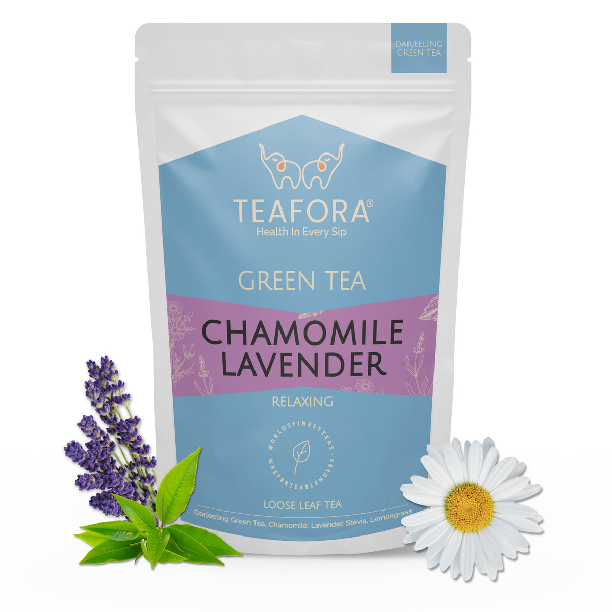 Image 1 of TEAFORA Chamomile Lavender Green Tea | Loose Leaf Tea | Calming & Relaxing Chamomile Sleep Tea | Bedtime Tea | 100% NATURAL | Brew Hot or Iced Tea