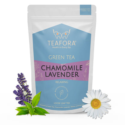 Image 1 of TEAFORA Chamomile Lavender Green Tea | Loose Leaf Tea | Calming & Relaxing Chamomile Sleep Tea | Bedtime Tea | 100% NATURAL | Brew Hot or Iced Tea