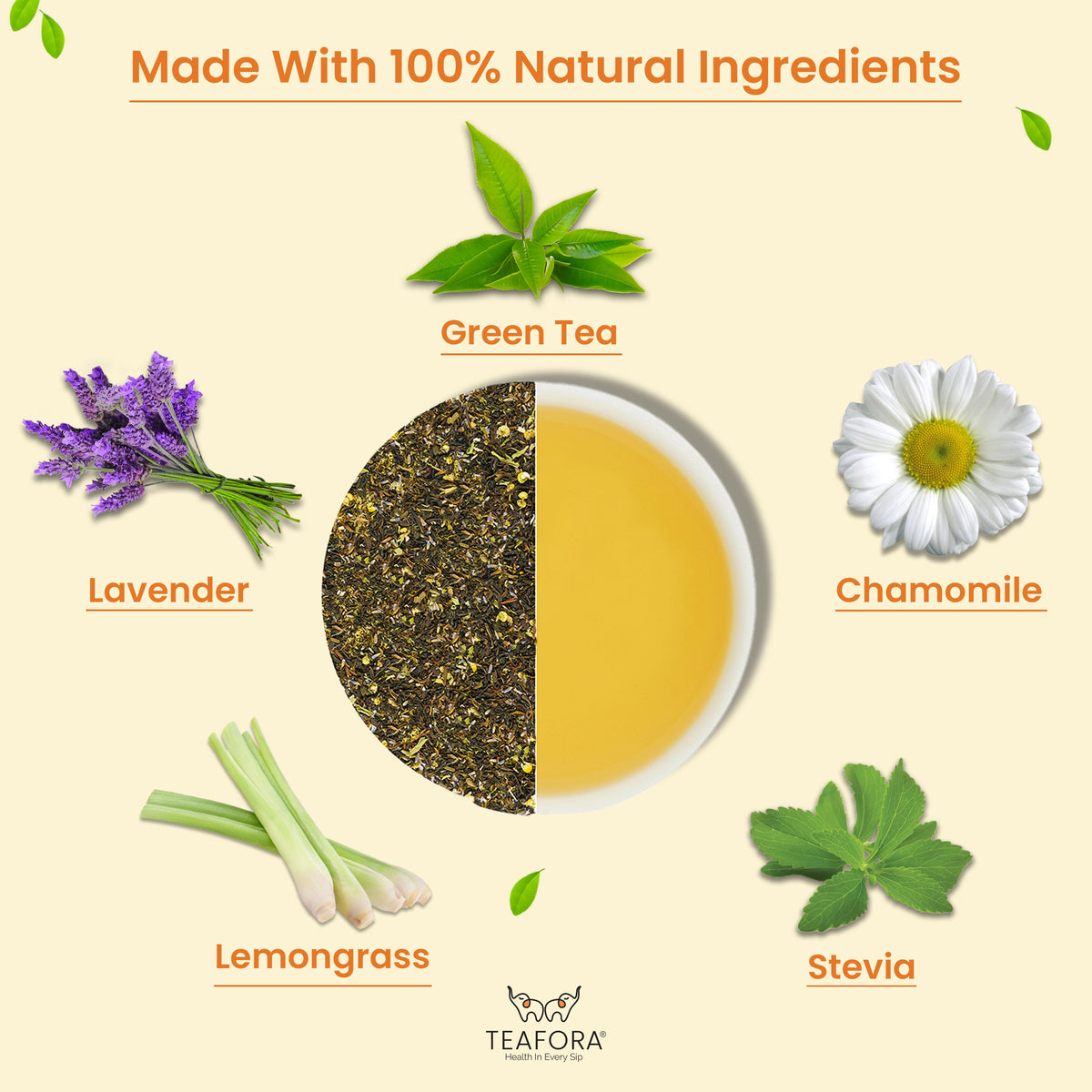Image 3 of TEAFORA Chamomile Lavender Green Tea | Loose Leaf Tea | Calming & Relaxing Chamomile Sleep Tea | Bedtime Tea | 100% NATURAL | Brew Hot or Iced Tea