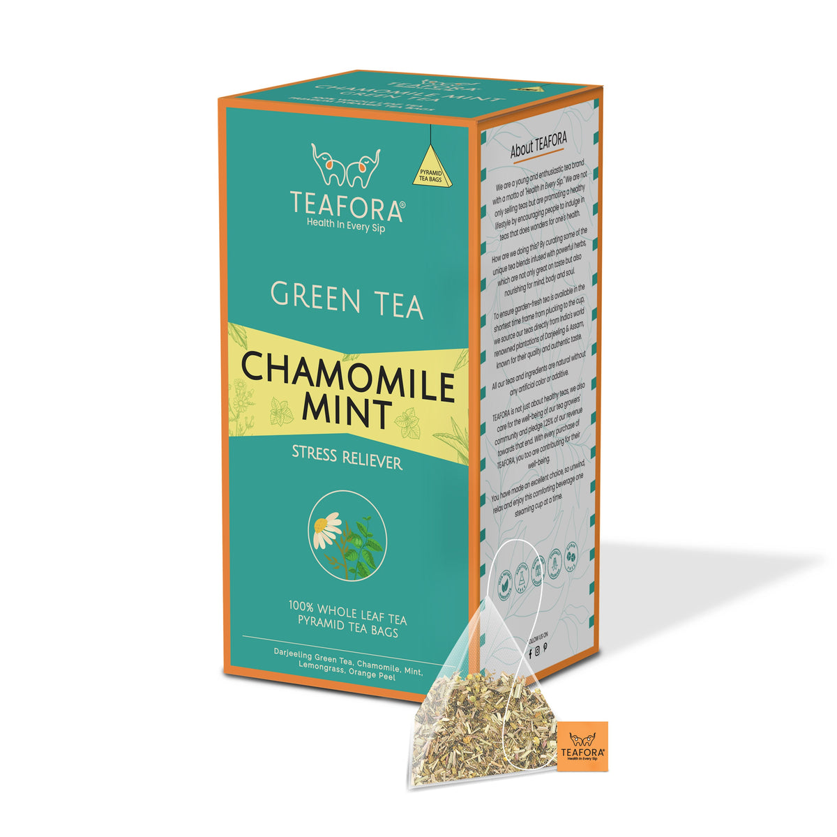 Image 3 of TEAFORA Chamomile Mint Green Tea | 20 Count Pyramid Tea Bags