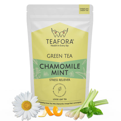 Image 1 of TEAFORA Chamomile Mint Green Tea | Darjeeling Loose Leaf Tea | Natural Sleep Tea with Calming & Relaxing Properties | 50 Cups Hot or Iced Tea